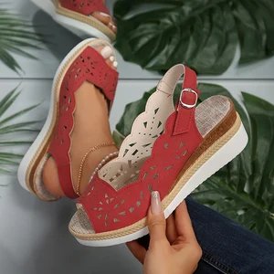 Sandálias plataforma Peep Toe para mulheres, alça traseira, salto médio, fundo grosso, sapatos de alpercatas antiderrapantes, verão, 2022 6 principais vendas alpercatas senhora salto cunha - №6