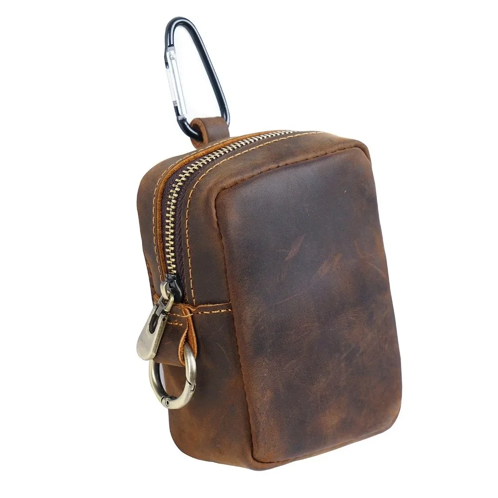 Portable Mini Leather Waist Pack Zipper Key Holder Solid Color Belt Waist Bag Waterproof Hook Design Small Coin Purse Travel