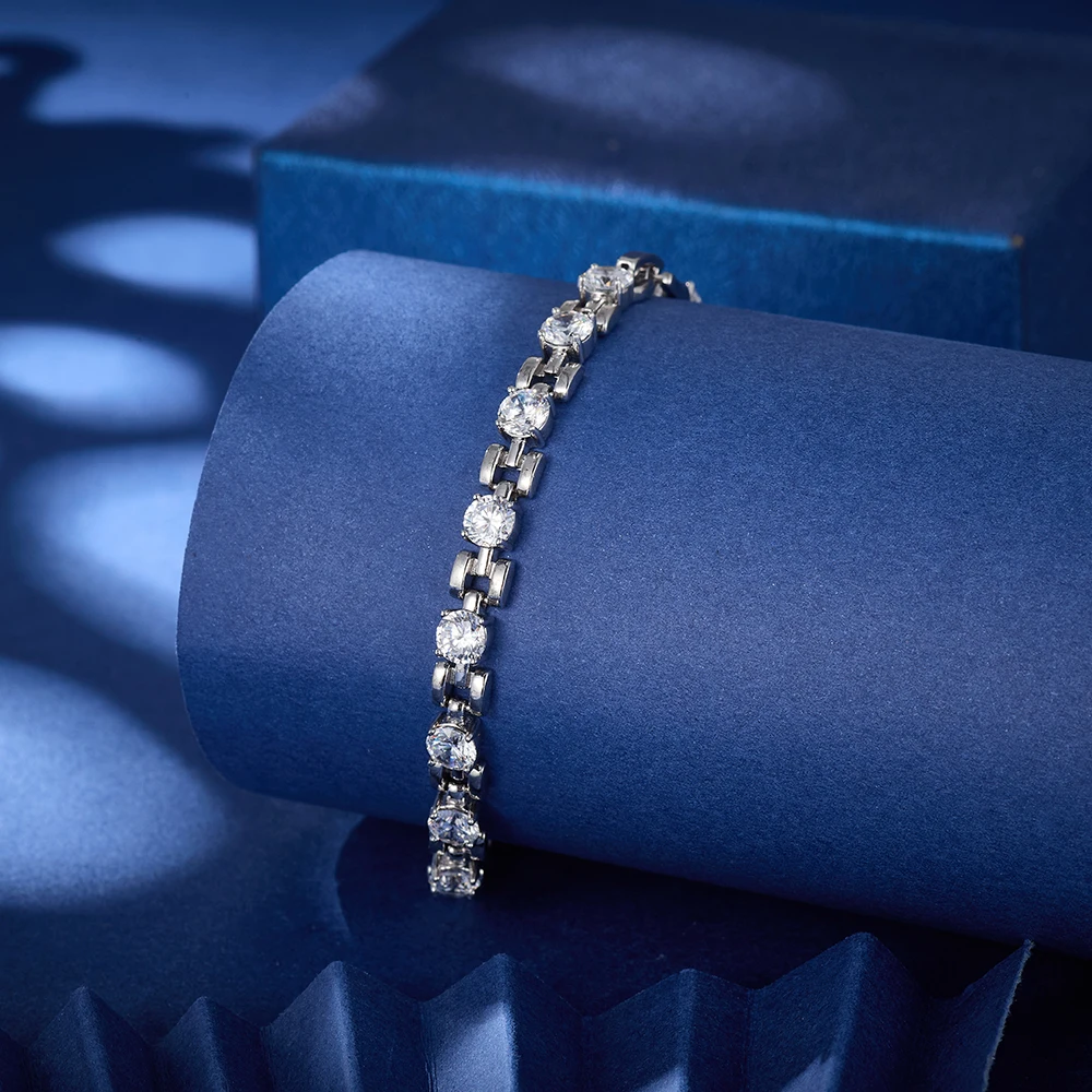 

Браслет-цепочка с кубическим цирконием 5А, круглая огранка, популярный дизайн, для девушек, с родиевым покрытием, свадебные подарки