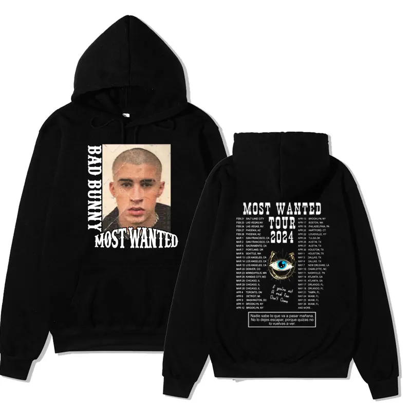 

Rapper MOST WANTED TOUR 2024 Bad Bunny Graphic Print Hoodies Men Women's Oversized Streetwear Long Sleeve Sweatshirts Fleece Top