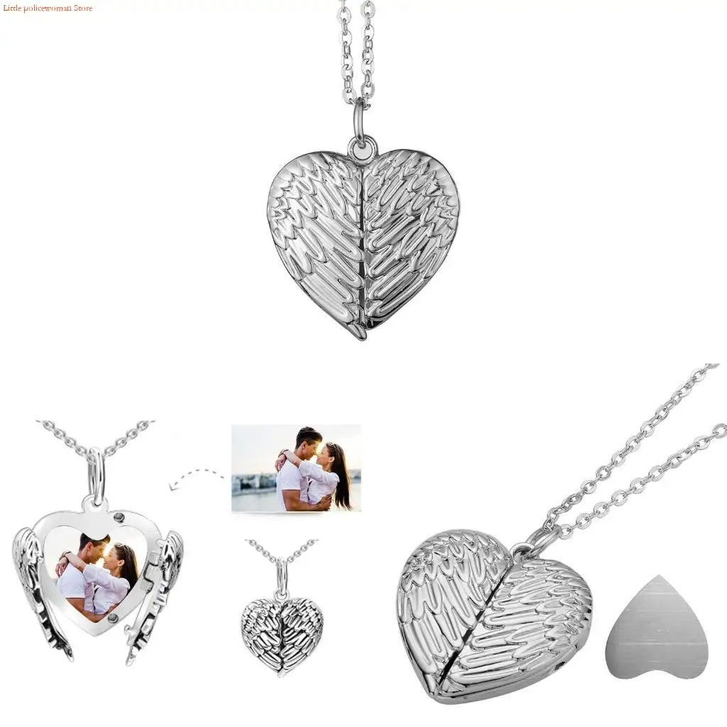 F92D Angel Wing Pendant Hot Transfer Printing Charms Heart Sublimation Necklace