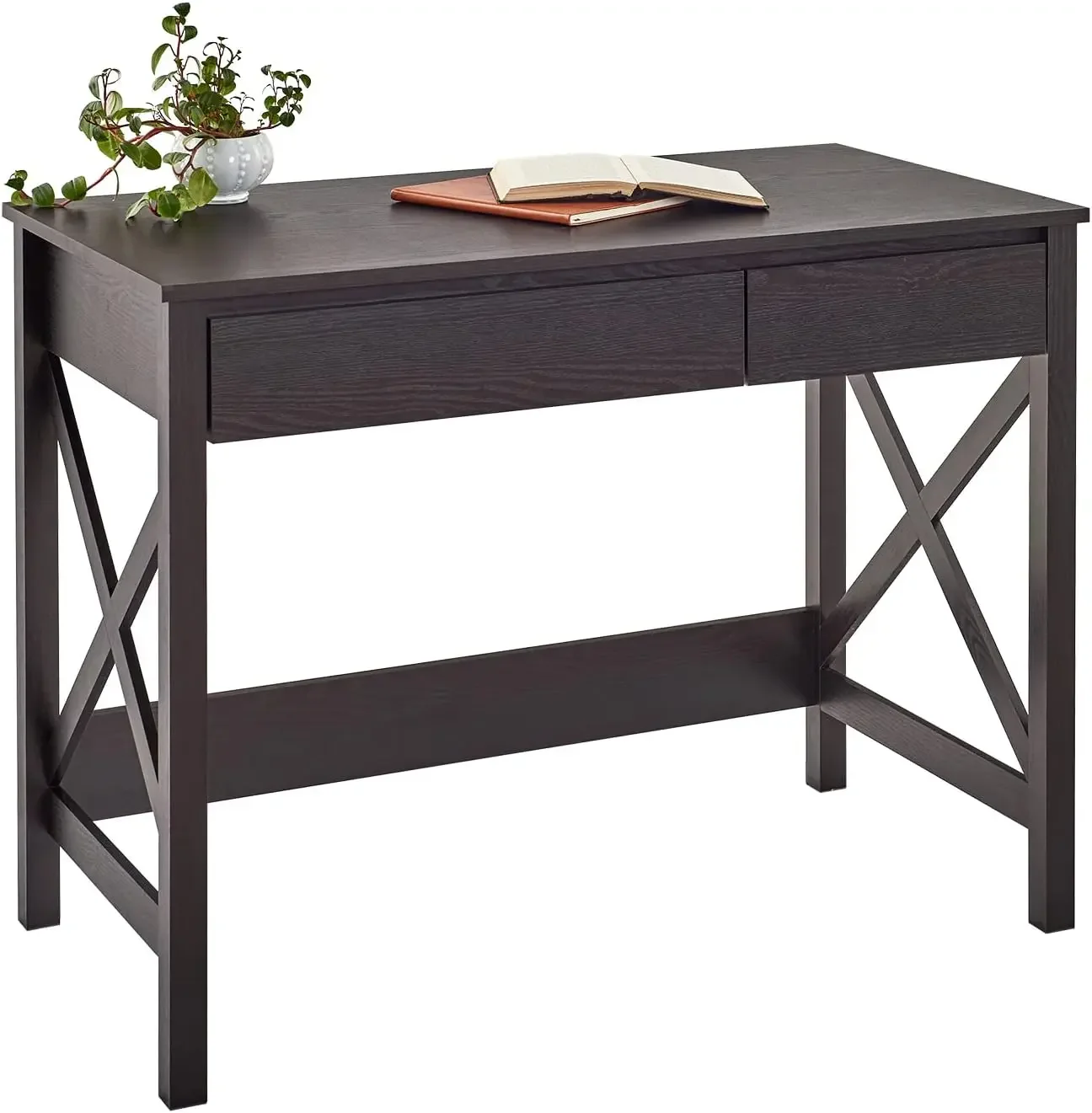 

3955 X-Frame Design Writing Desk or Console Table with Drawers, Black Walnut Wood