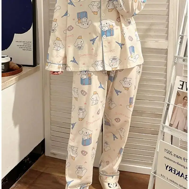 Sanrio Hello Kitty Anime Primavera/autunno Y2K Cinnamoroll Pigiama Set Pantaloni a maniche lunghe Cartoon Girl Cute Japanese Loungewear 2 pezzi