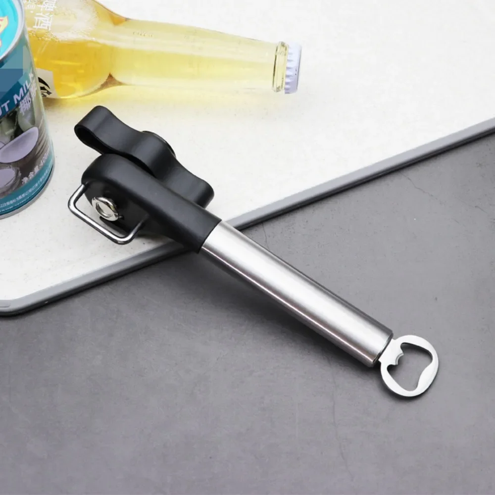 Can opener, manual three in one bottle opener, versatile kitchen household stainless steel handle, side opening tool for cans