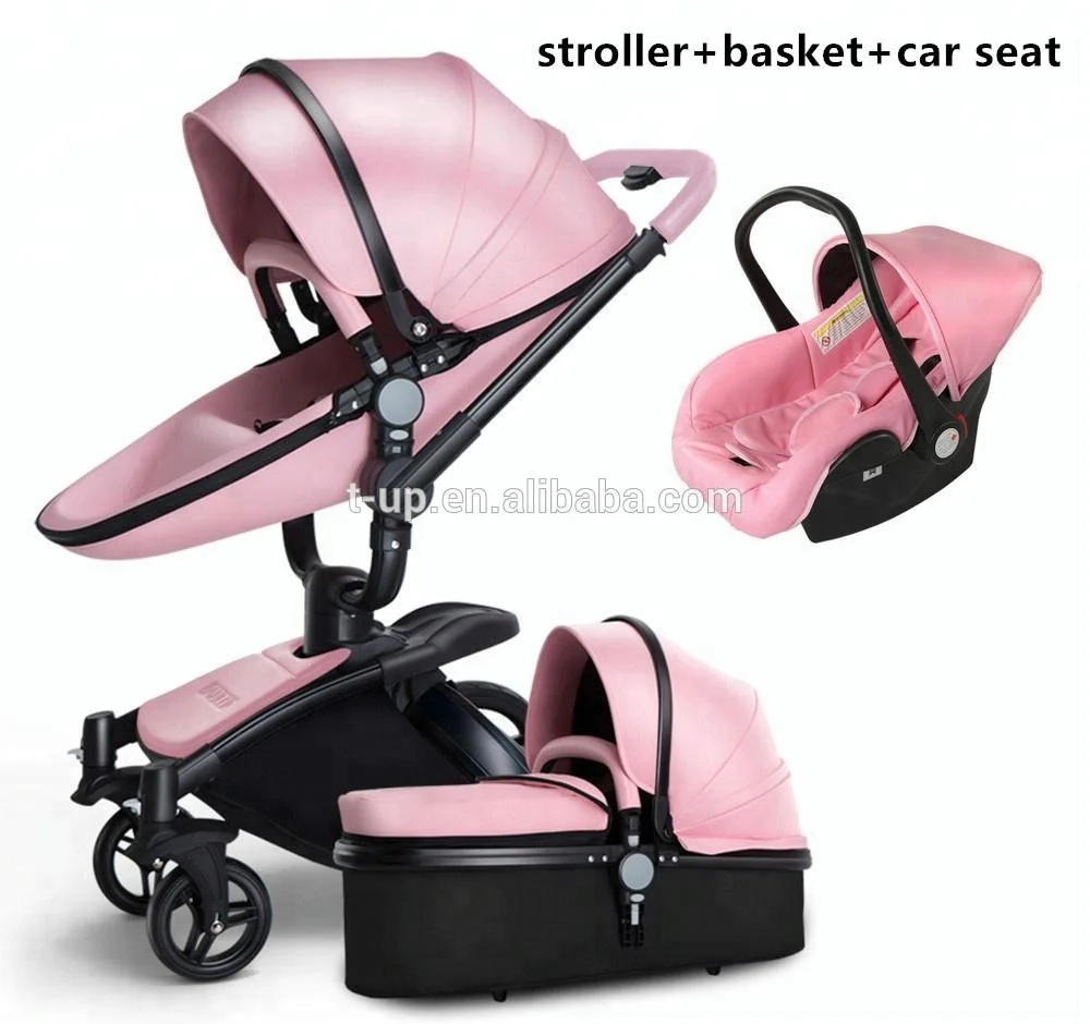 Fashion PU Leather 3-in-1 Foldable Baby Stroller Travel System with Portable Bassinet Alloy Carton Box Hot Sell Baobaohao Brand