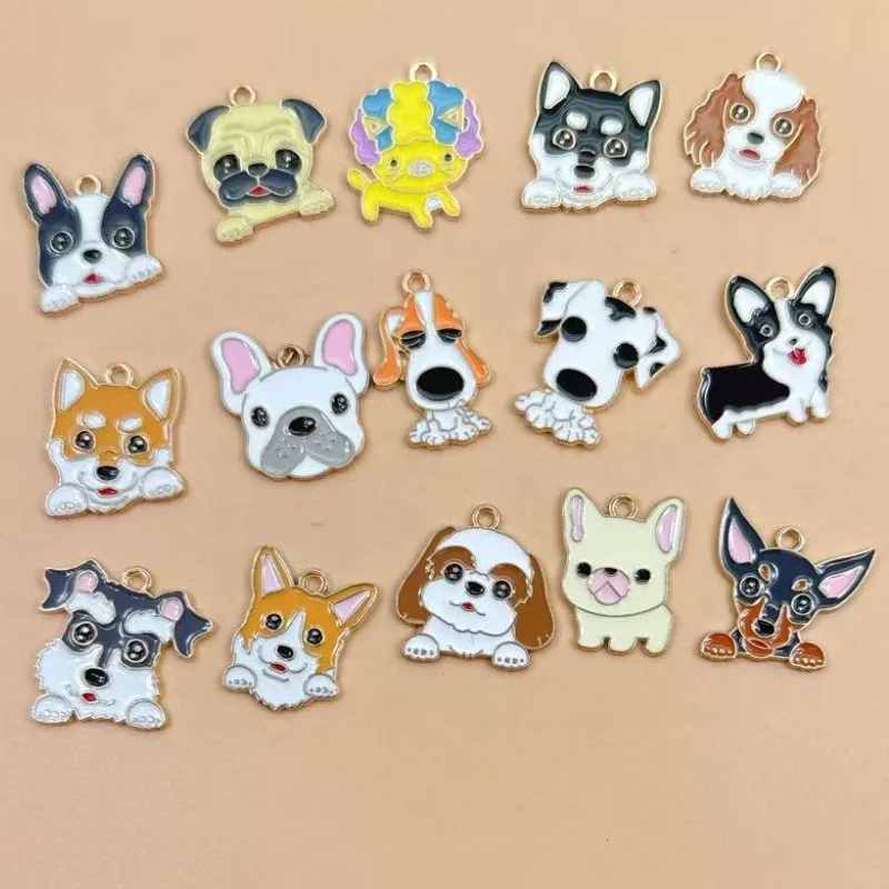 10pcs Cute Dog Charm for Jewelry Making Enamel Necklace Earring Bracelet Pendant Diy Accessories Alloy Metal Gold Plated