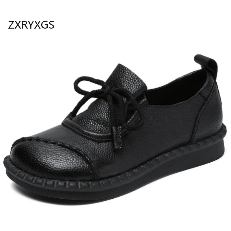 

ZXRYXGS Верхняя обувь из натуральной кожи, кроссовки на плоской подошве, 2025 г., одноместные туфли в стиле ретро, женские удобные дорожные туфли на плоской подошве