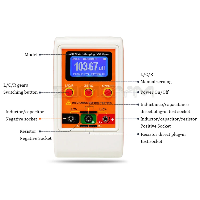 AutoRanging misuratore a ponte LCR misuratore di induttanza di capacità digitale ricaricabile LCD Large Range100H 100mF 20MR M4070