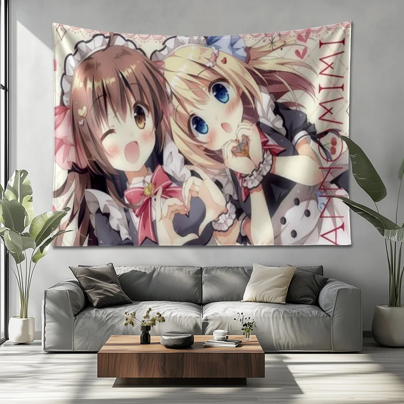 Kawaii Anime Maid Girls Tapestry Pink Aesthetic Wall Hanging Cool Room Stuff Back0ground Cloth for Bedroom Dorm Cutecore Room