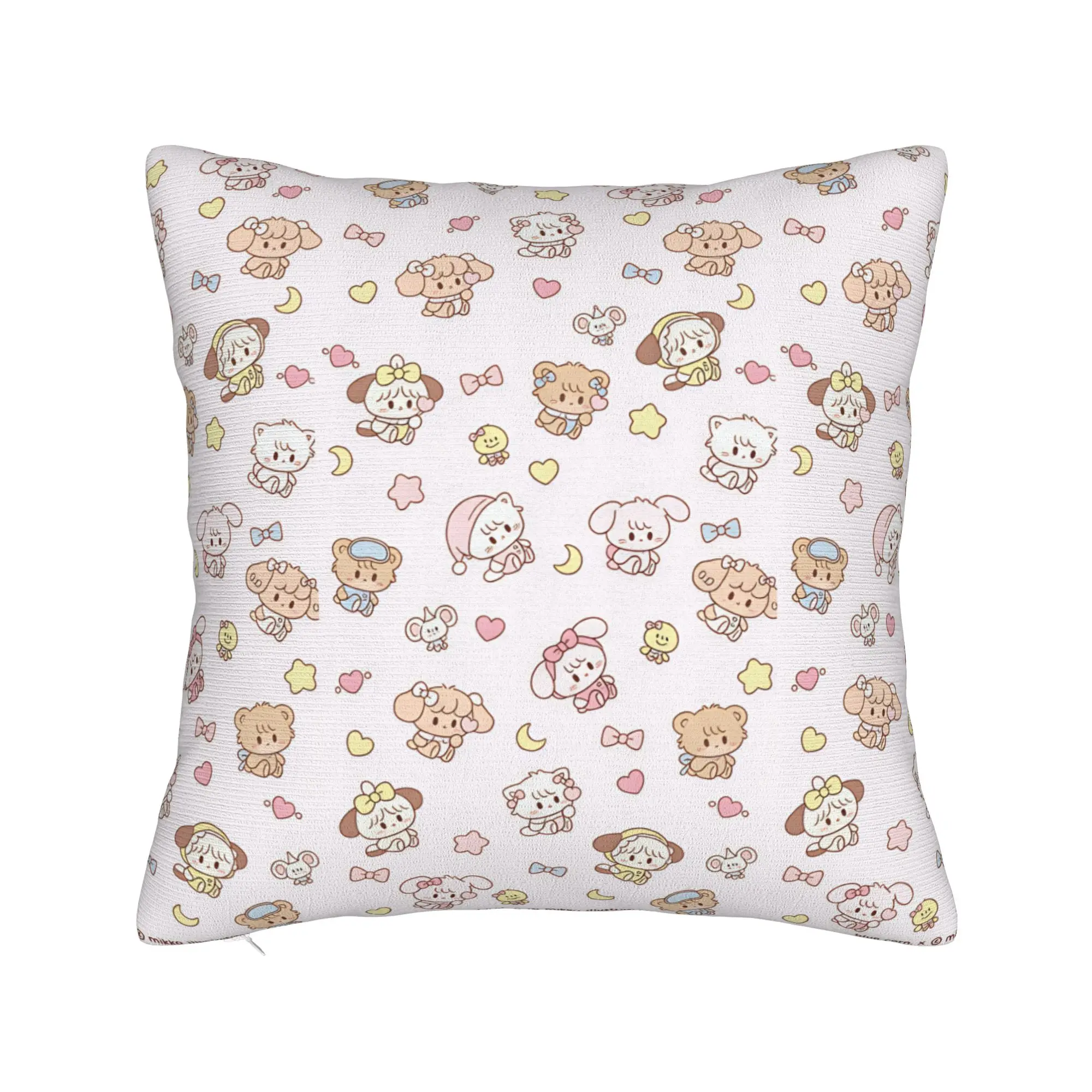 Mikkos Mousses Pillow Case  Cute Funny Pillow Cover Square Pillowcases For Living Room Chair