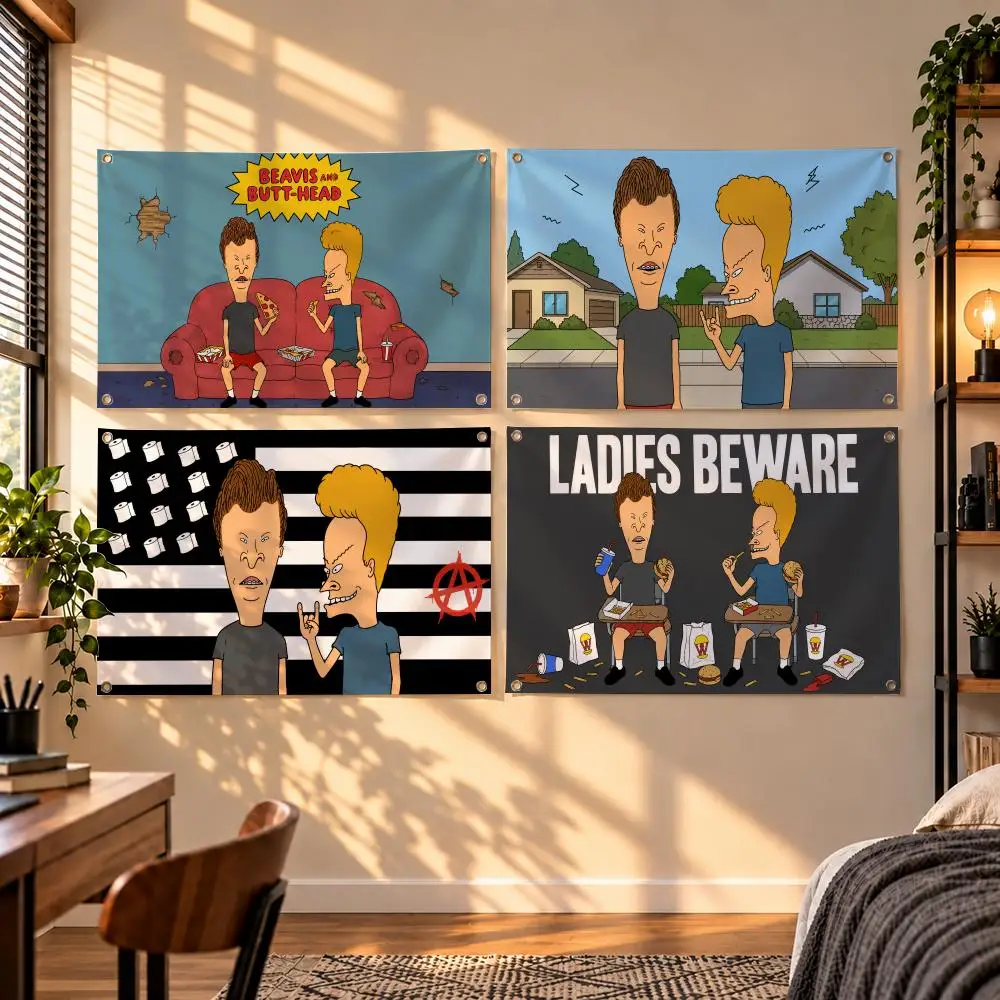Classic Adult Comedy Cartoon Beavis and Butt-Head Flags Indoor Outdoor Wall Hanging Flag Decor Banner Wall Decor