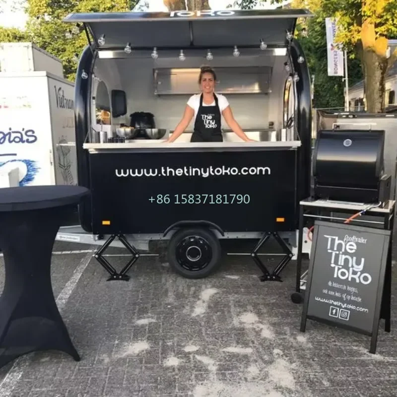 Small Food Truck Trailer Black Customized Street Dining Car Snack Cart Mini Food Truck Cart Machine for Ice Cream Pizza Coffee