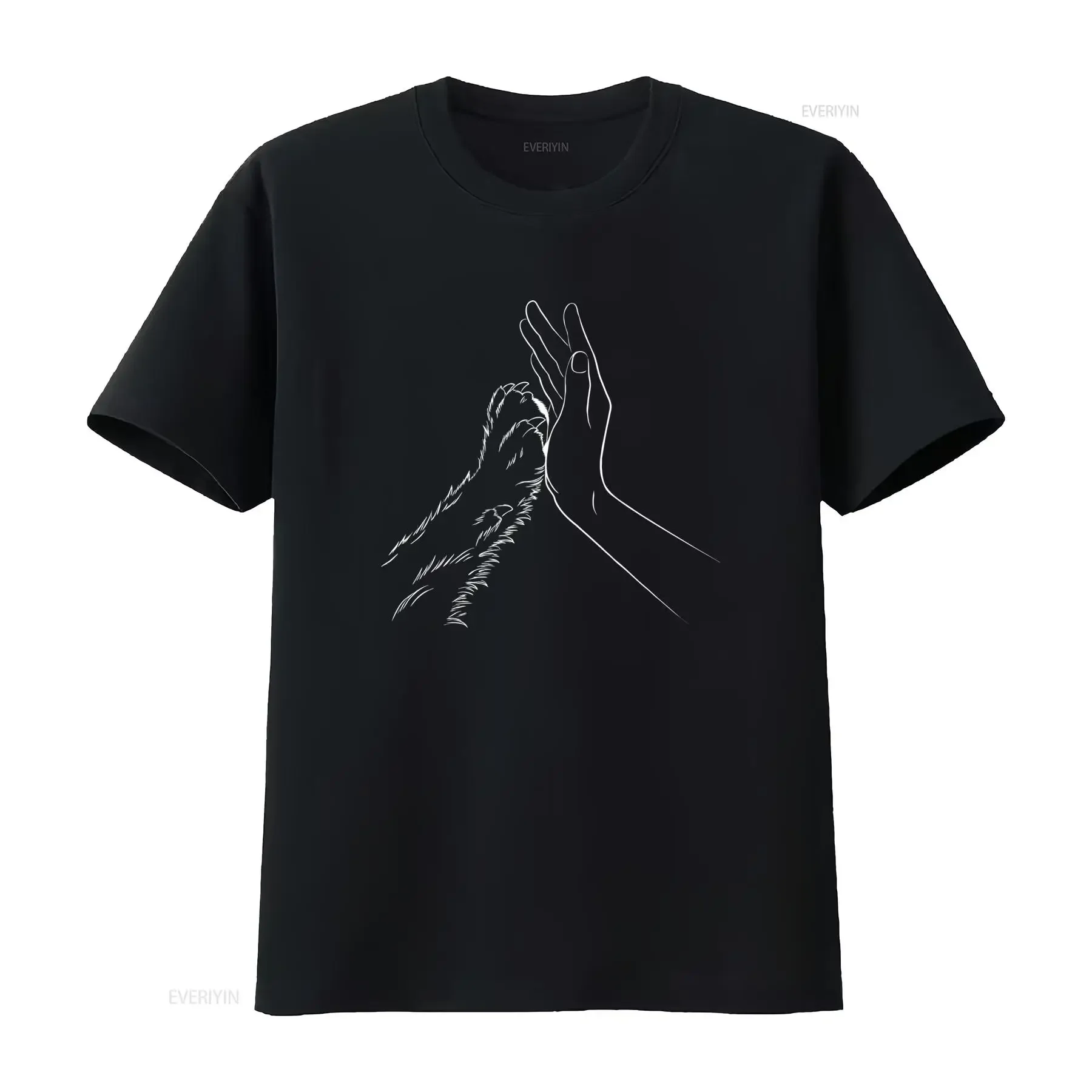 Maglietta Nera per Amanti dei Cani e Proprietari di con Zampa Mano Umana vintage Washed Stretched Unisex Comfortable