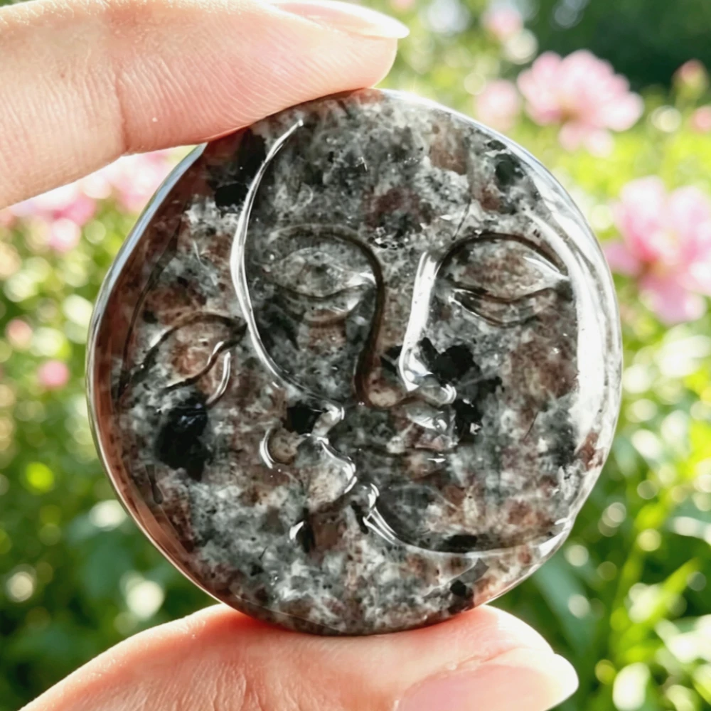 Natural Yooperlite Sun Moon Face Carving, Reiki Home Decor, Healing Crystal Collection, Holiday Gifts, Energy and Meditation