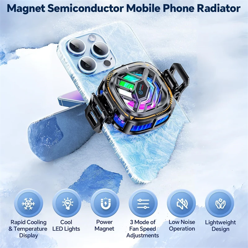 مروحة تبريد مغناطيسية للهاتف الخلوي RGB مع عرض درجة الحرارة لمبرد الهاتف المحمول Magsafe IP للألعاب المحمولة ومبرد الهواء #5