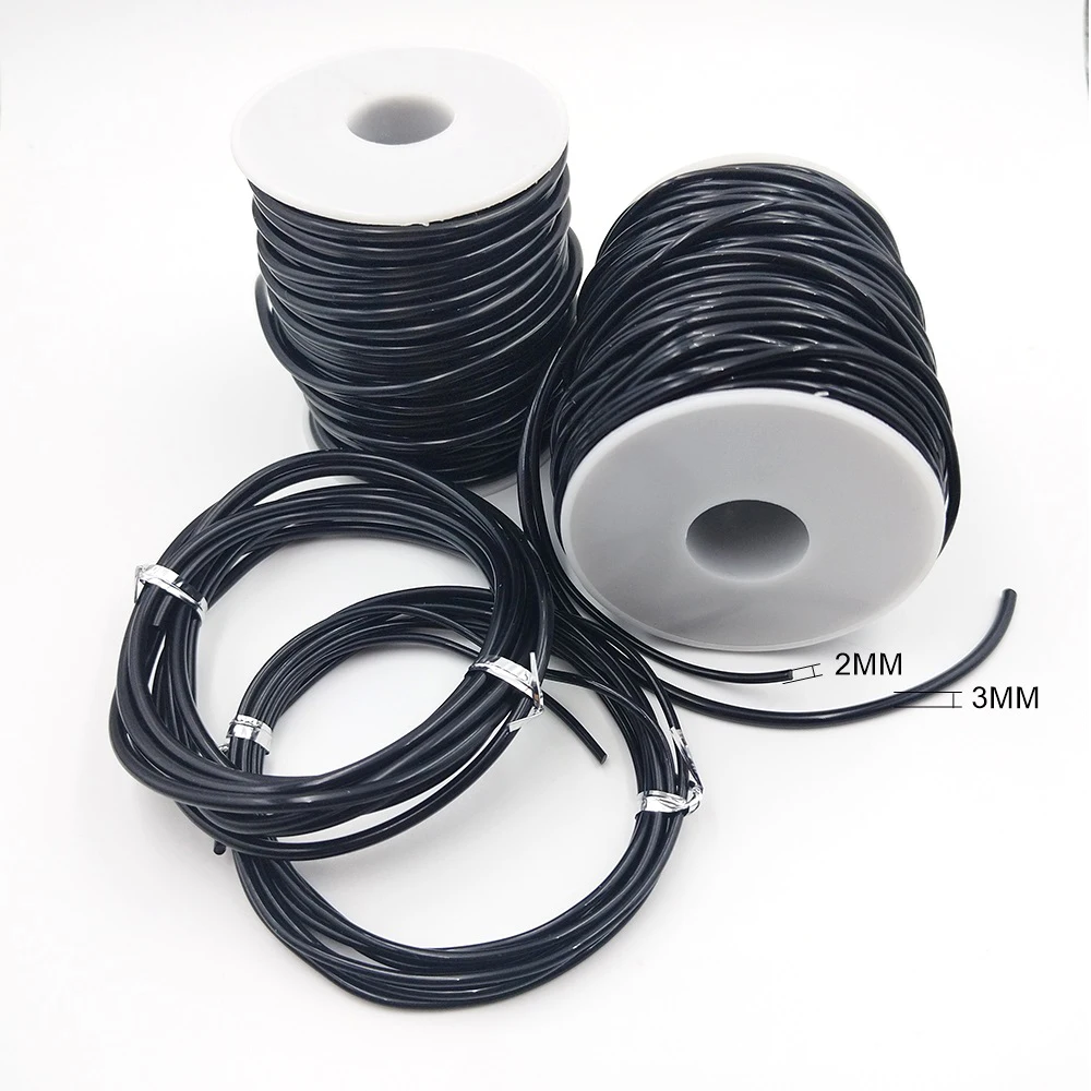 

2/3MM Black Bright Solid Silicone Rope DIY Necklace Rope Tag Rope Bracelet Round Leather Rope Woven Accessories Charm