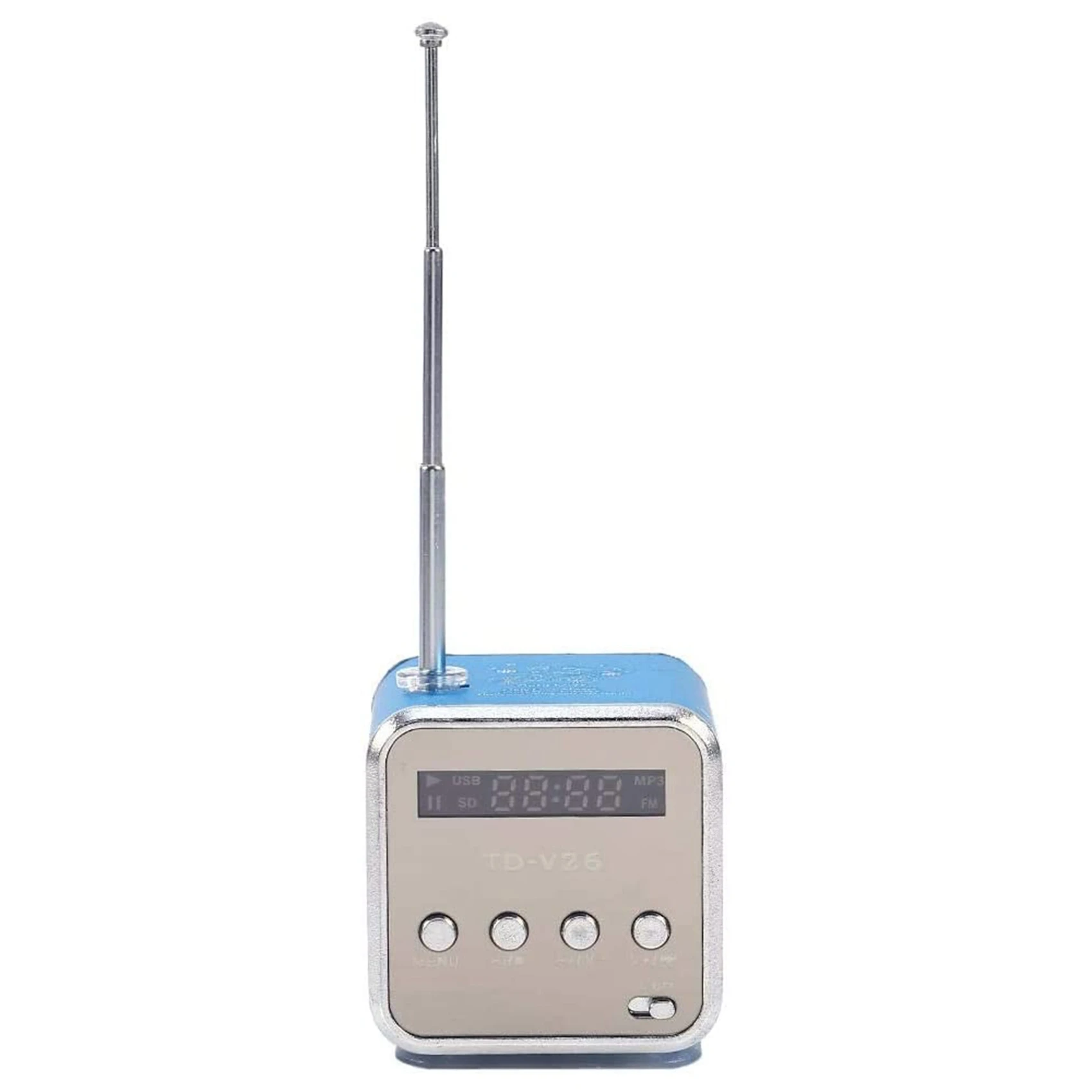 ✱TD-V26 Digital Mini FM Radio Speaker Receiver with LCD Stereo Loudspeaker Support Micro-TF Card Mp3 Music Player(Blue)
