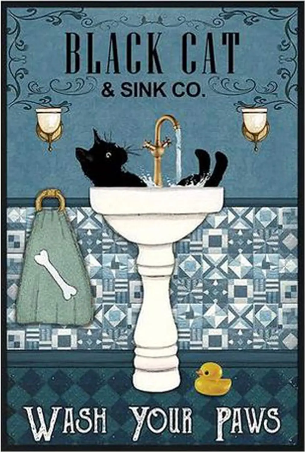 AMELIA SHARPE Black Cat ，Wash Your Paws Retro Metal Tin Sign Vintage Aluminum Sign for Home Coffee Wall Decor 6X8 Inch sign