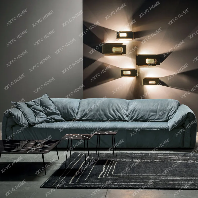 LXMinimalist elephant ear matte cloth sofa down three-person living room small apartment fabric sofa