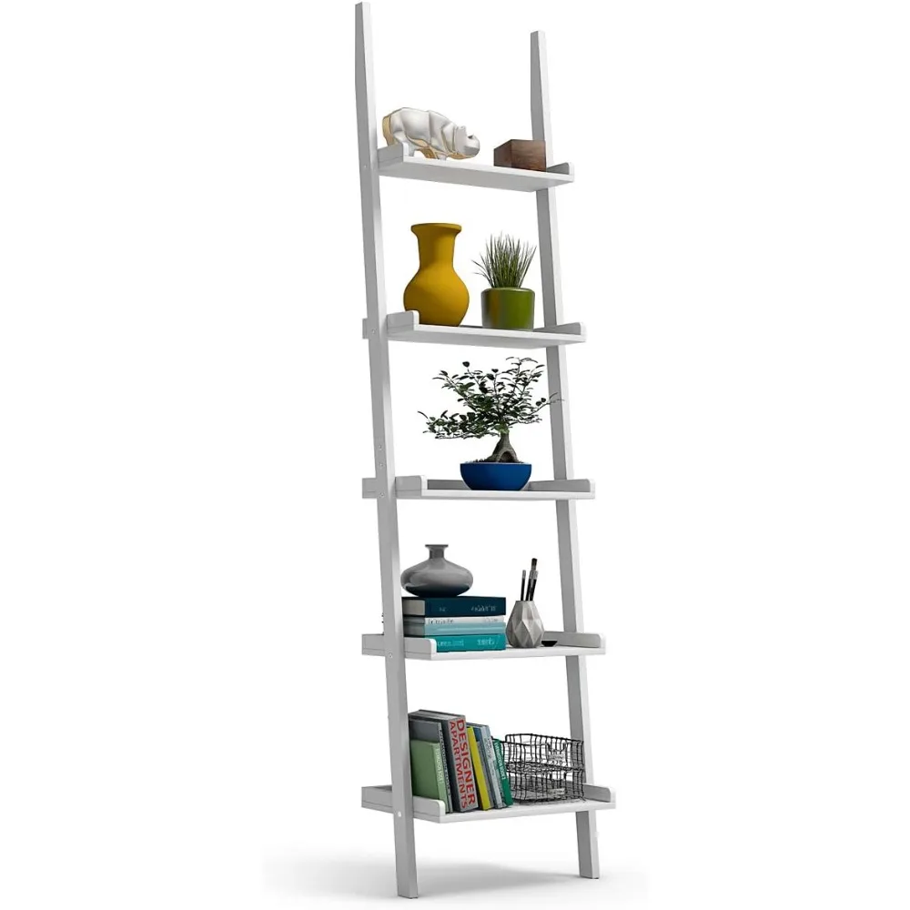 

Ladder Shelf, 5-Tier Multifunctional Modern Wood Plant Flower Book Display Shelf, Home Office Storage Rack Leaning Ladder