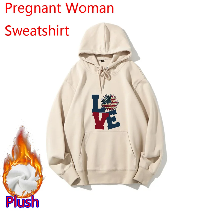 Letter Love Funny Printed Winter Plush Hoodie Pregnant Women Customized Print Idea Cool Pregnant Woman Hoodie DIY Add Your Desig