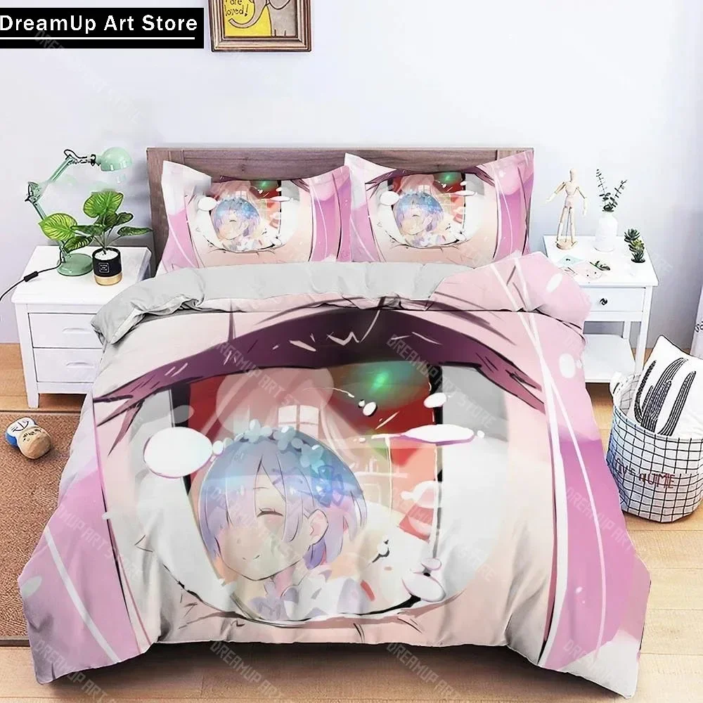 

3D Printed Anime Re Zero Ram Rem Bedding Set Cute Quilt Cover Bed Cover With Pillowcase Twin Single Queen King Size Boys Adult