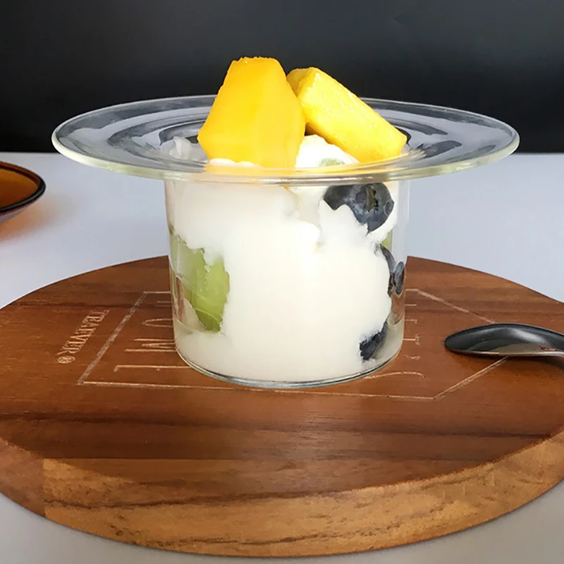 

Transparent Soup Plate Glass Hat Shape Ins Yogurt Cup Fuite Tray Home Decoration Tableware Dessert Food Serving