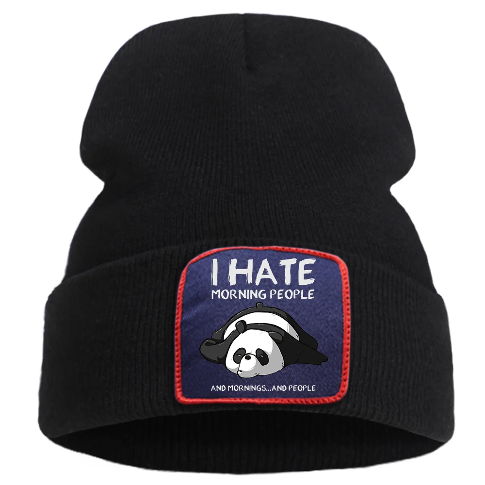 Funny Little Panda Cartoon Prints Mens Knitted Hats Outdoor Warm Fashion Ski Hat Winter Women Cotoon Hip Hop Beanies For Women