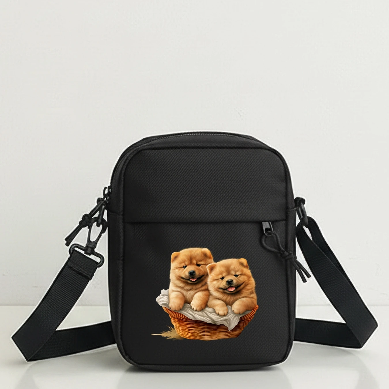 Adorable Chow Chow Dog Pattern Shoulder Bag, Adjustable Crossbody Tote, Zipper Handbag for Travel, Work, Shopping, Daily Use