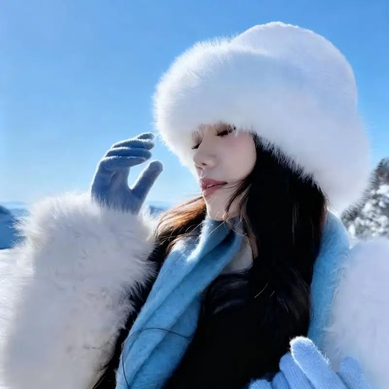 

Winter Thicken Plush Bucket Hat Faux Fur Warm Fisherman Cap Imitation Fur Ear Protection Mongolia Caps Windproof Warm Panama Hat