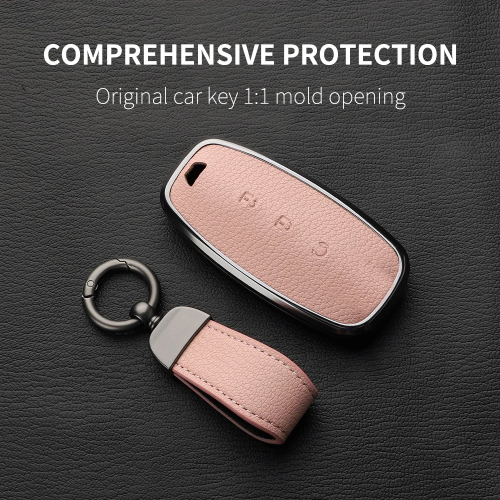 4 Button Aluminum Alloy Goatskin Car Key Case Cover For Nissan X-trail T33 Qashqai J12 Teana 2022 2023 Car keychain Accessories