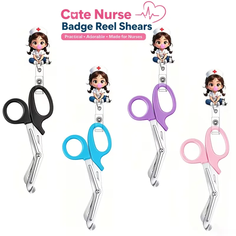2/4 Sets Nurse Multifunctional Scissors With Badge Scroll Set Cute Student Retractable I Holder Nurse Essentials Gift Desk Decor