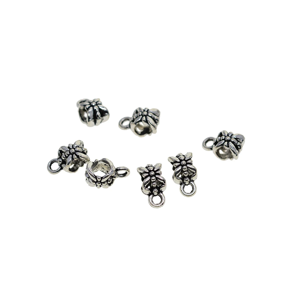100pcs Large hole 5mm Tibetan Silver Japanese Daisy flower Bail Dangle charms Spacer Beads Fit Rope jewelry DIY making