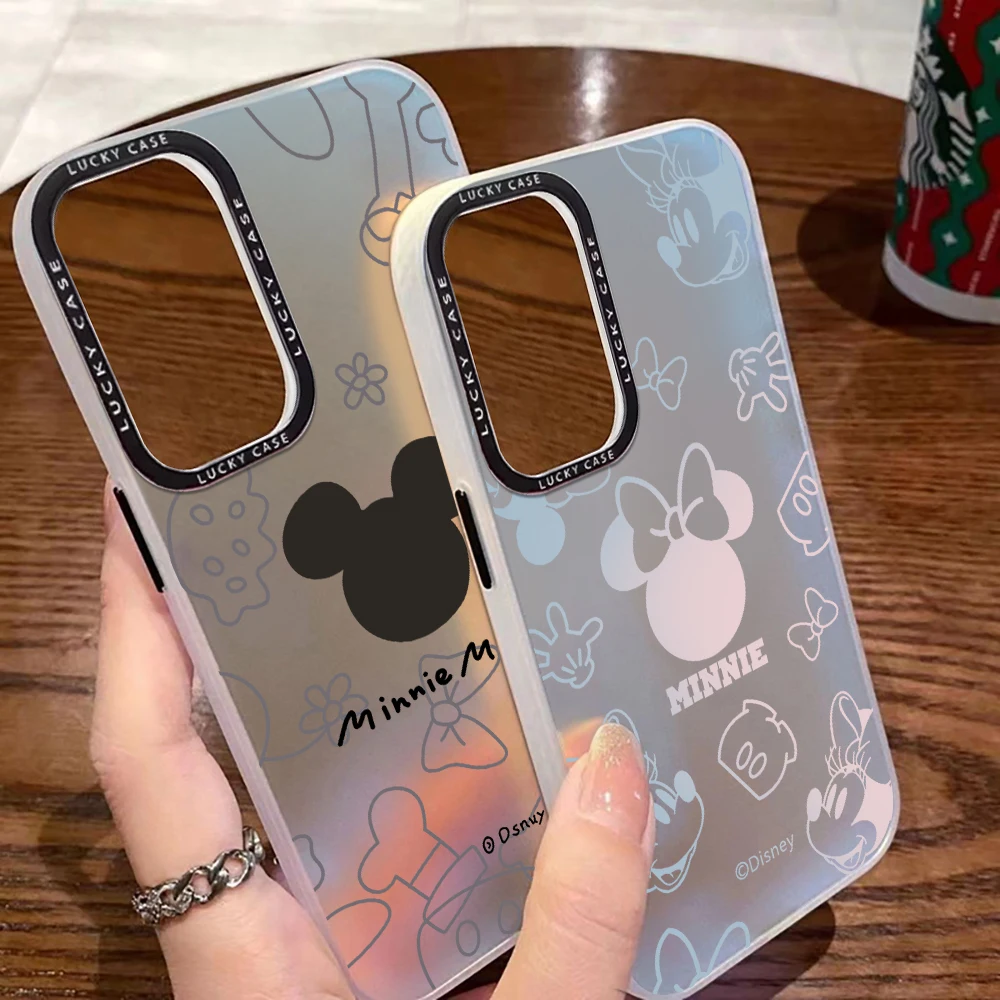 Couple Mickey Minnie Phone Case for Samsung Galaxy S24 S23 S22 S21 S20 FE Ultra Plus M53 5G Matte Aurora Laser Gradient Cover