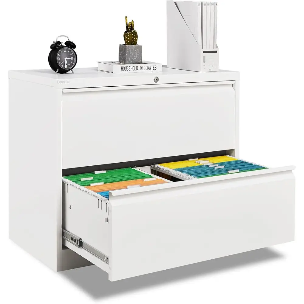 

White Home Office Cabinet with Metal Lockable, Letter/Legal Size Drawers, Wide Lateral File Cabinet and Printer Stand, Simple As