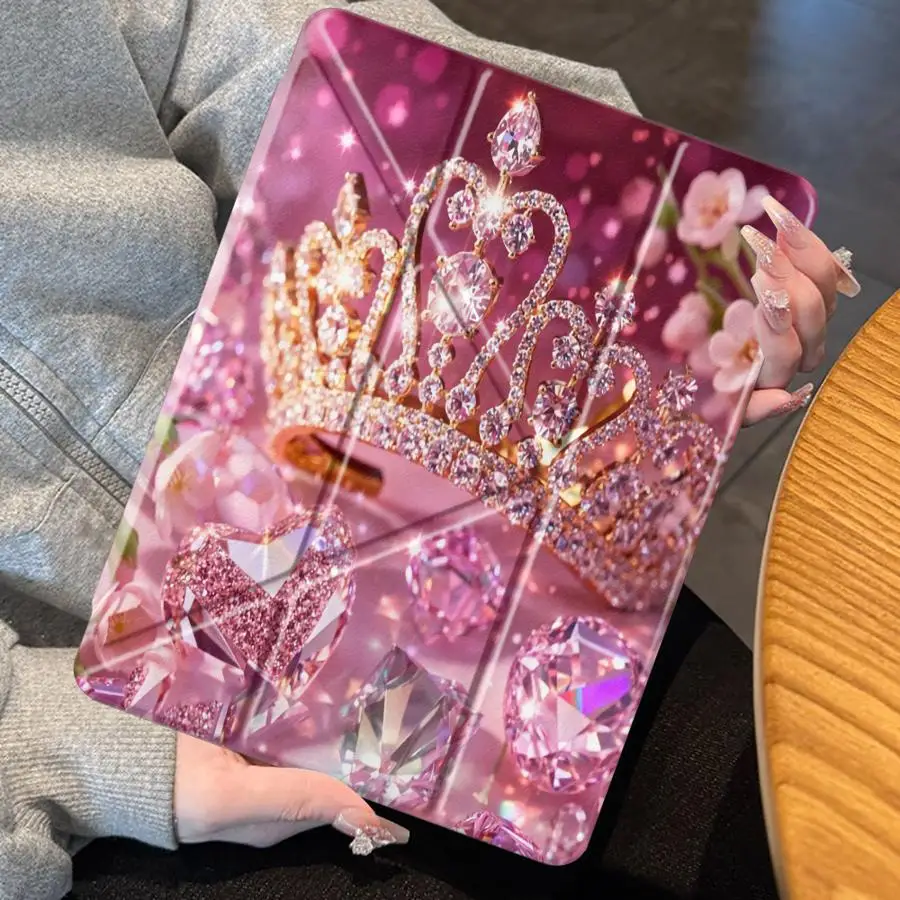 

Tablet Case For iPad Mini 6 7 Air 4 5 M3 M2 1 2 M4 11inch Pro 11th 10th 9th 8th 7th 12.9inch Pro 2025 Holder Cover Pink Crown