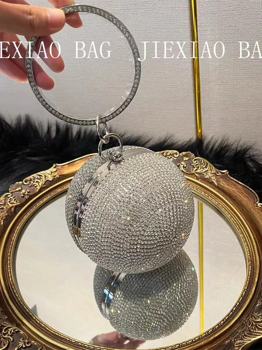 Bling Shiny Ball Circular Bag Glitter Rhinestones Diamond Evening Bag Women\'s Handbag Wedding Party Clutch Purse Crossbody Bag