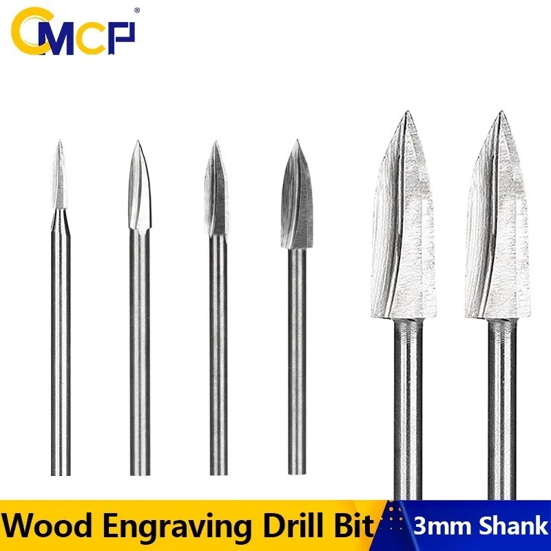 

CMCP 10pcs Wood Engraving Bit 3mm Shank 3-8mm Carbide Grinding Burr for Woodworking Tool Drilling Carving Engraving Bit