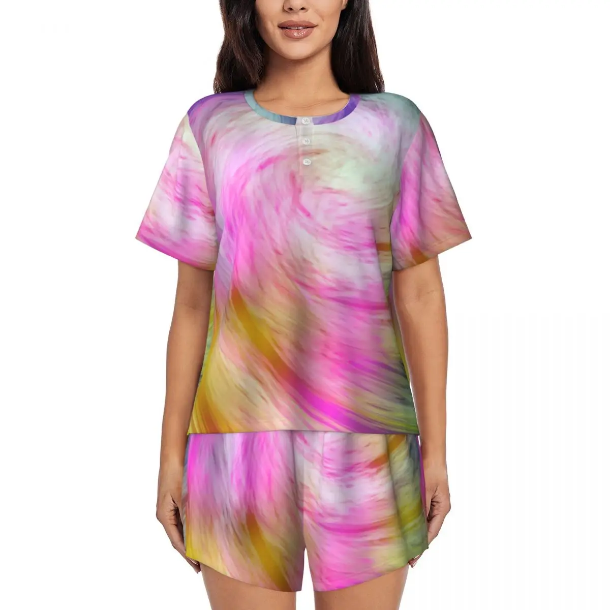 

Женские пижамы Tie Dye с абстрактным принтом в стиле ретро, летние пижамные комплекты с короткими рукавами из 2 предметов, ночные пижамные комплекты с круглым вырезом и принтом