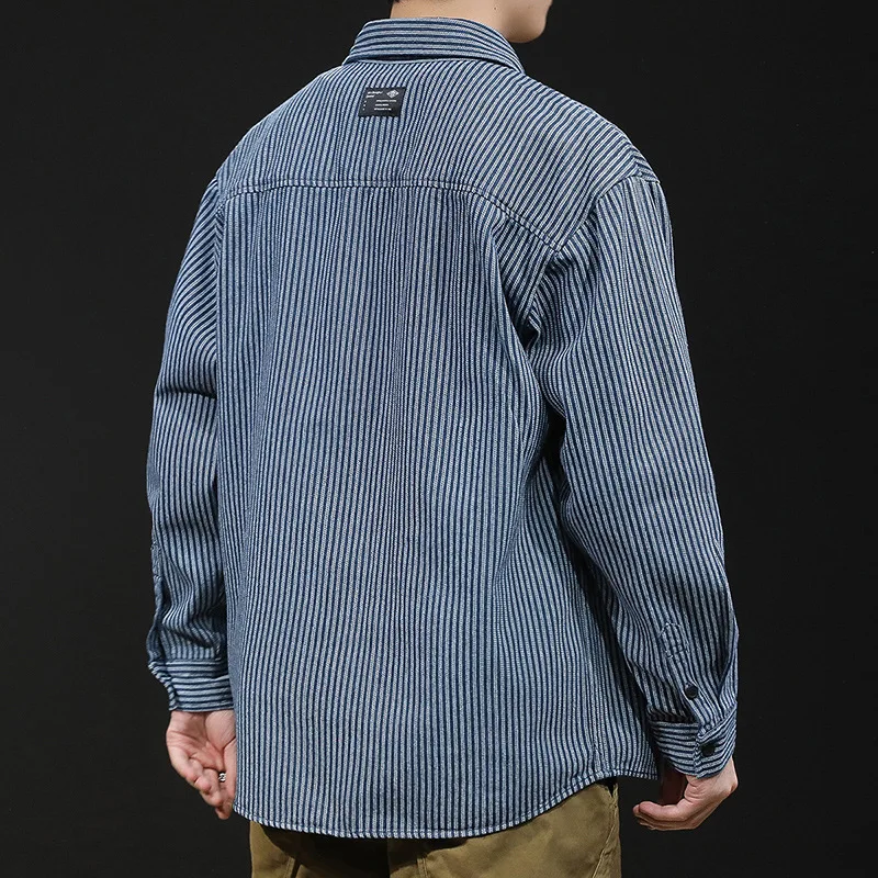Men's 2025 Striped Shirt Jacket Long Casual Top V-neck Seven-quarter Sleeve Other Material 100% Suitable for Middle-aged And ...
