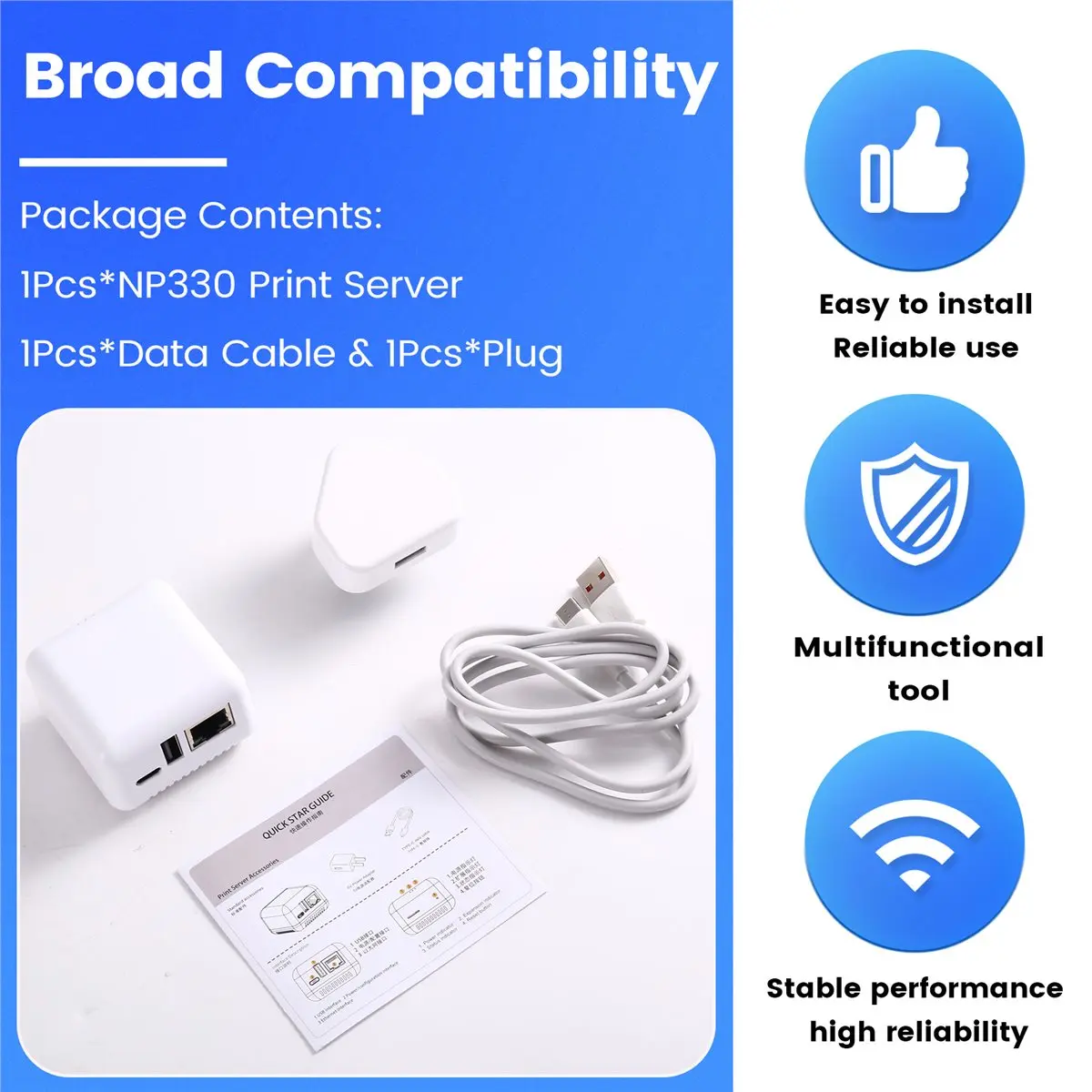 NP330N Network Print Server USB 2.0 LAN Print Sharing Network USB 2.0 Print Server for Android PC Printer UK Plug