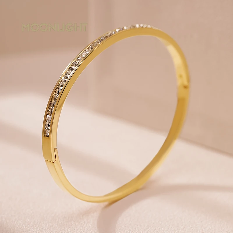  MOONLIGHT Women's Luxury Brand Titanium Steel Bangles for Woman Classic Golden Roman Numeral Bangle Female Fasion Jewelry Gift