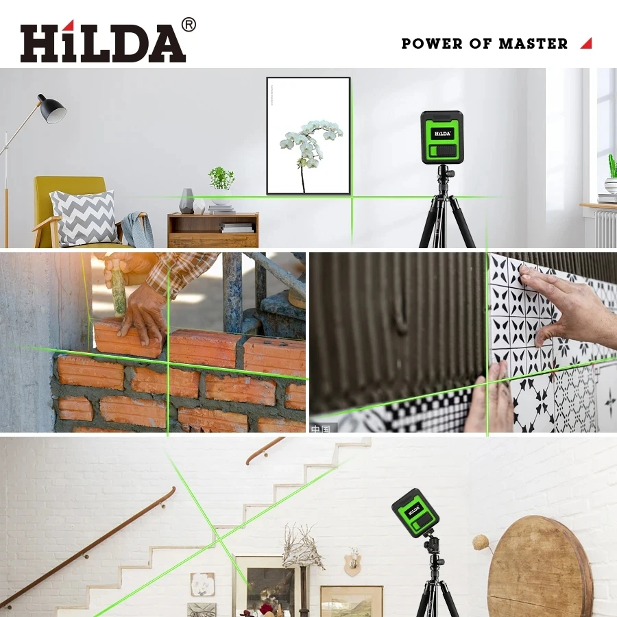 HILDA 2-line Laser Level Instrument Cross Green Light Horizontal Laser Horizontal And Vertical Self-Leveling Green Beam