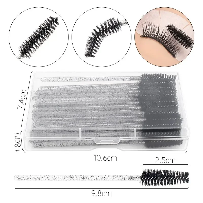 50Pcs Disposable Crystal Eyelash Extension Brush Mascara Wands Applicator Eyebrow Lashes Brushes with Flask Case Makeup Tools