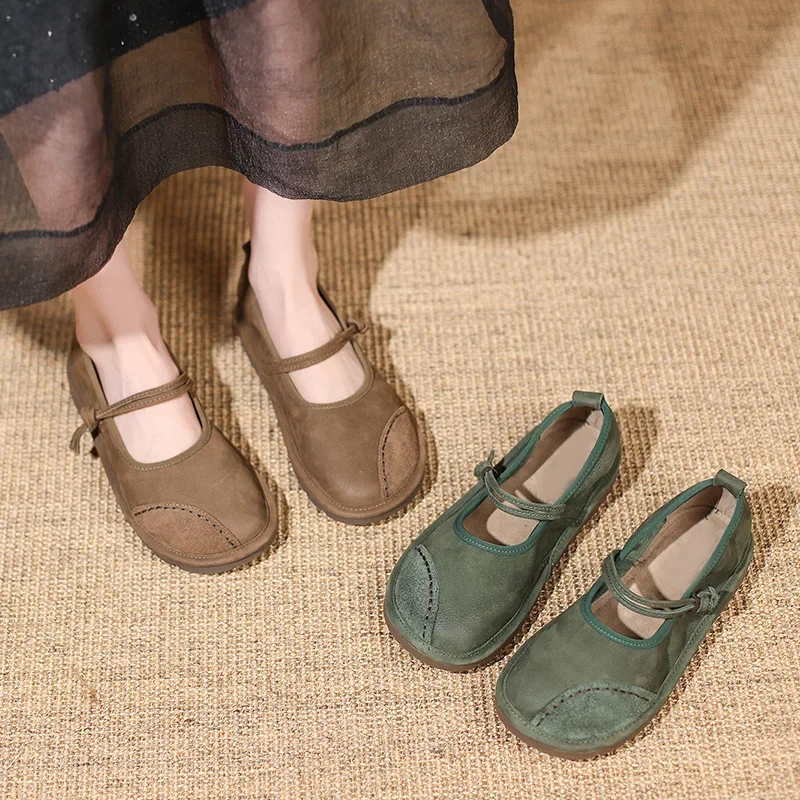

New Female Ethnic Style Loafers Women Flats Vintage Mary Jane Shoes Elegant Retro Fashion Comfortable Leather Stitching Sneakers