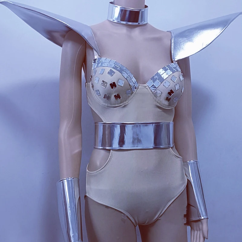

Women Pole Dance Clothing Bar Nightclub Ds Dj Gogo Dancer Costume Flying Shoulder Bodysuit Rave Outfit Stage Wear XS10338