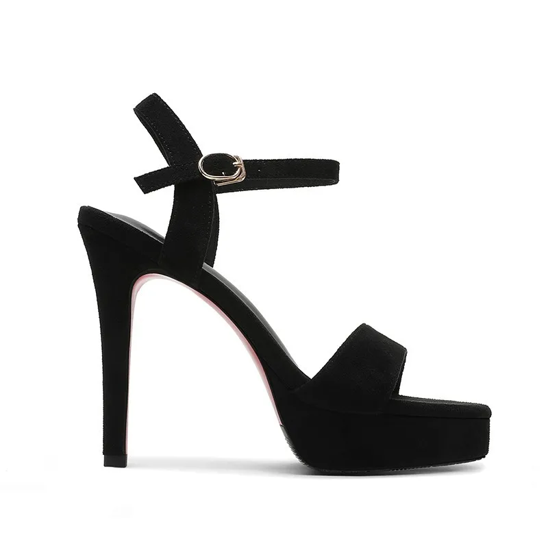 Flock Sandals Women Summer Platform Pumps Black Party Dress Evening Shoes Female High Heels Sandals Peep Toe Platform Heels