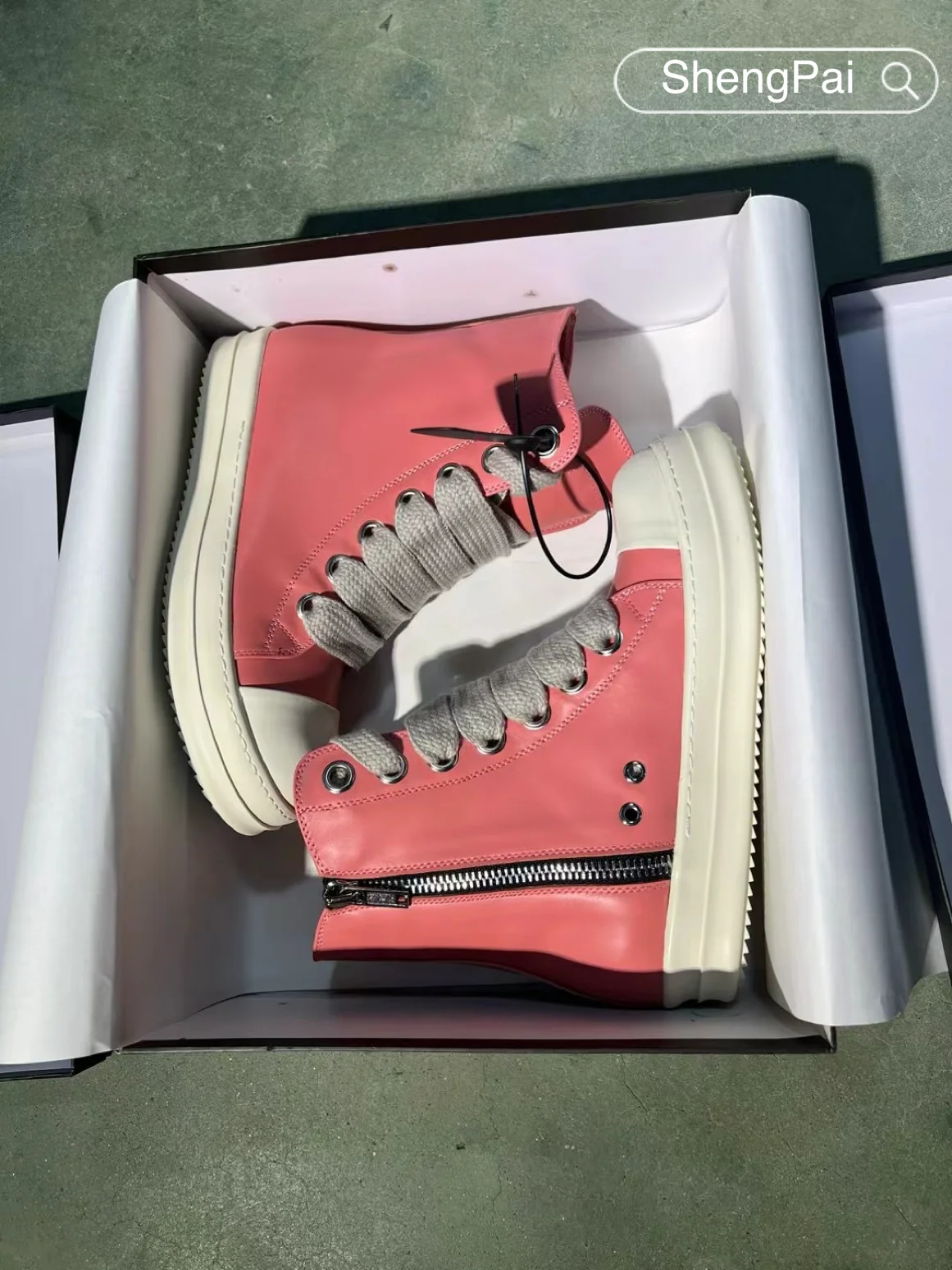 

Men's Casual High Top Leather Shoes Peach Pink Coarse Laces Luxury Branded Women's Sneakers Fashion Outdoor Zip Shoes and Boots