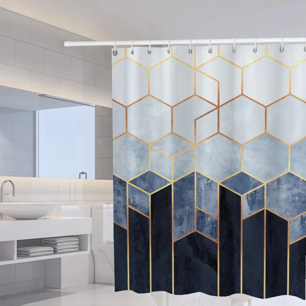 Geometric Curtain Bathroom Shower Curtains Accessories Bath Waterproof Fabric Set the Anti-mold Opaque Washable Products Home