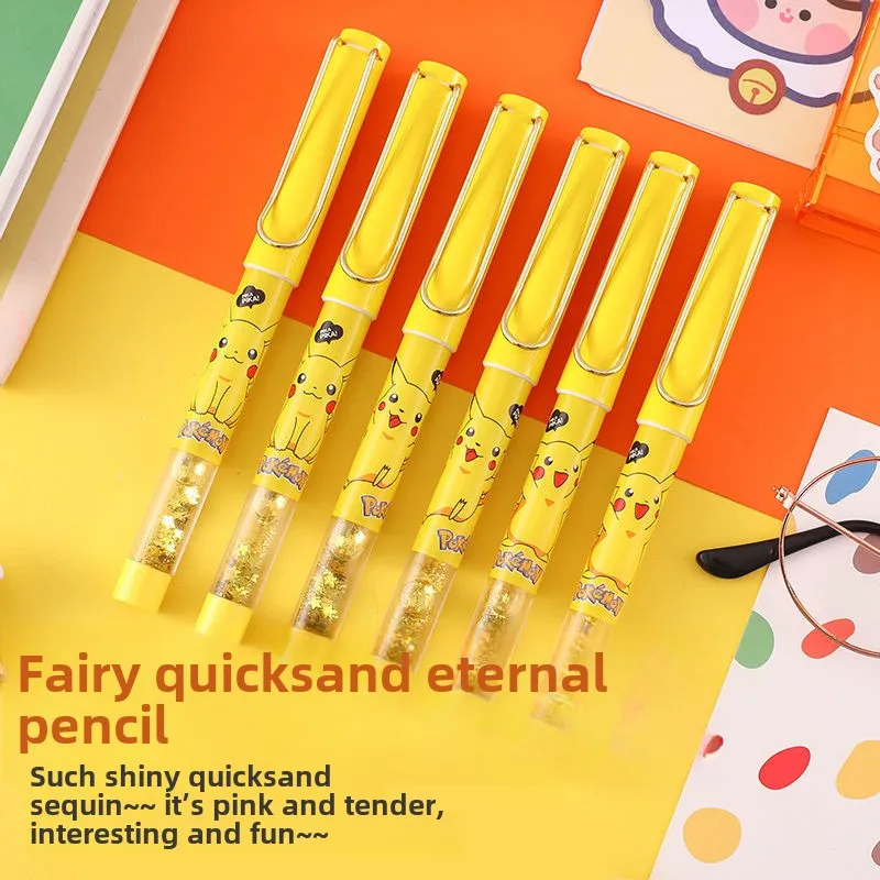 Pokemon Kawaii Pikachu Black Technology It Won't Break Pen Refills Originality Flowing Sand Learning Supplies Painting Pencil